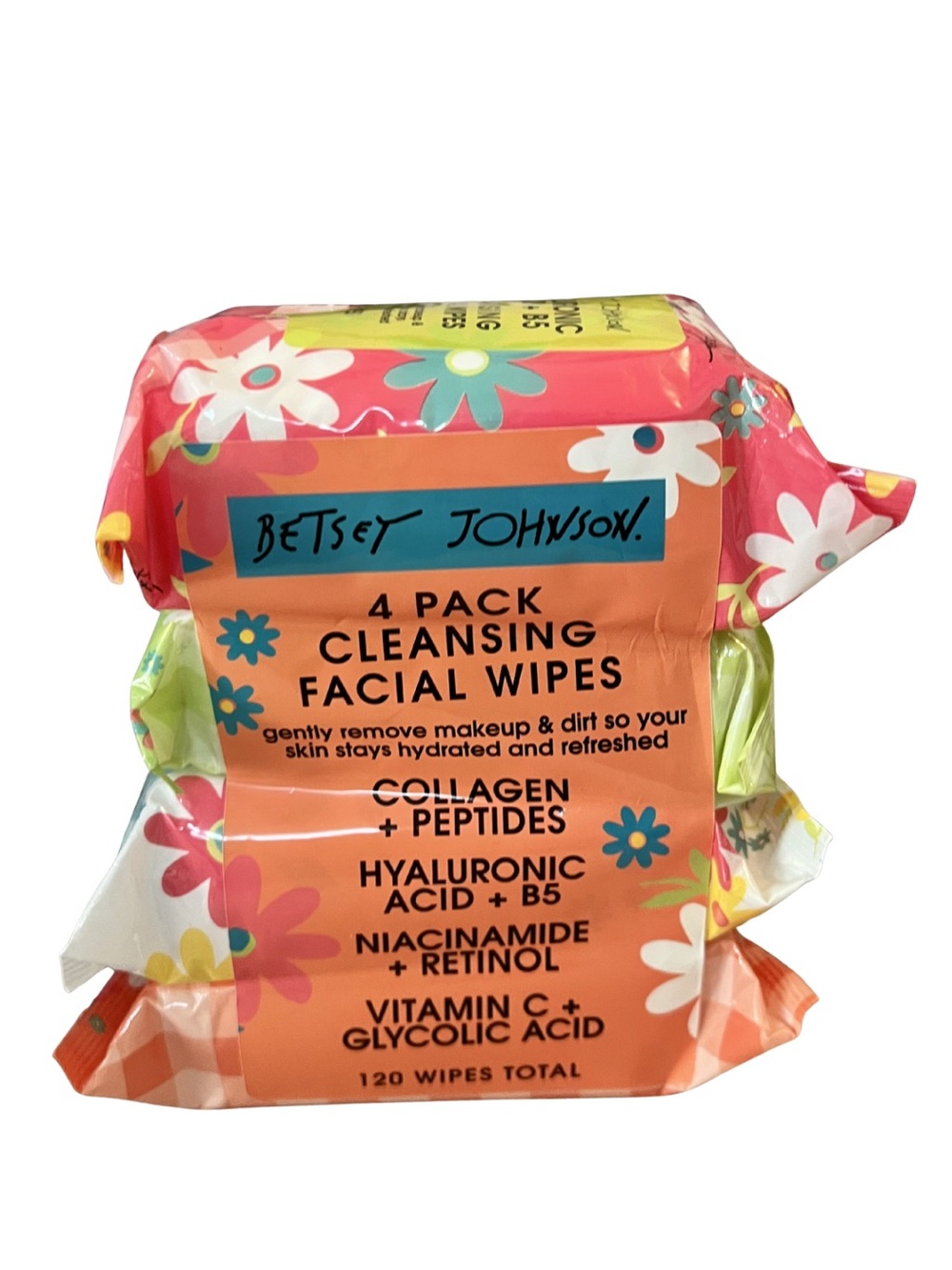 Betsey Johnson Cleansing Facial Wipes 4-Pack (120 Wipes Total) NWT